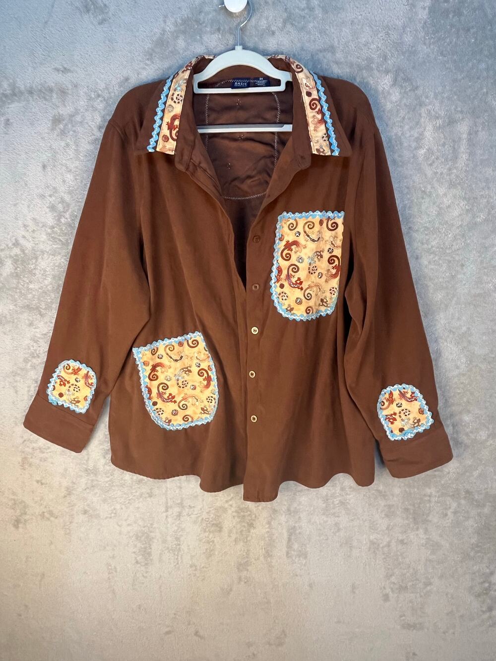 VTG Upcycled Southwestern Jacket Size 2X Lizard Patchwork Boho Cowgirl